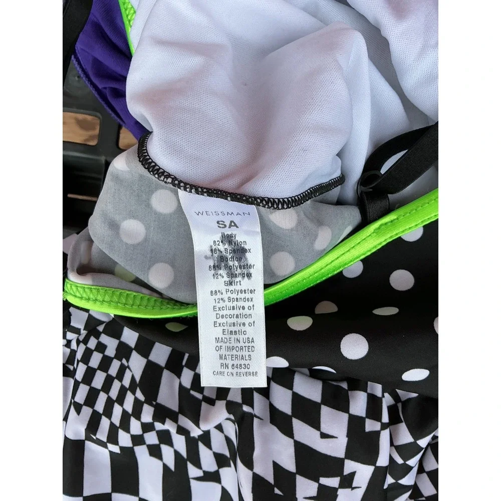 Weissman Dance Leotard Kids SA Black White Polka Dot Checkered Ruffle Costume
